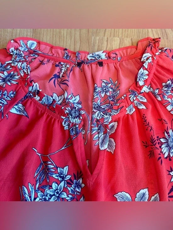 Talbots Women’s Red Floral Pattern Smock Waist Long Sleeve Dress -SIZE UNKNOWN - Picture 3 of 9